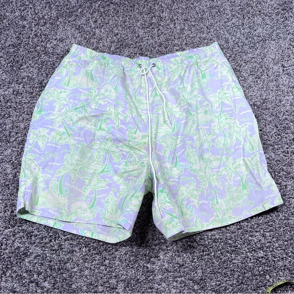 Lilly Pulitzer Swim Trunks Mens Mesh Lining Green Purple Size M